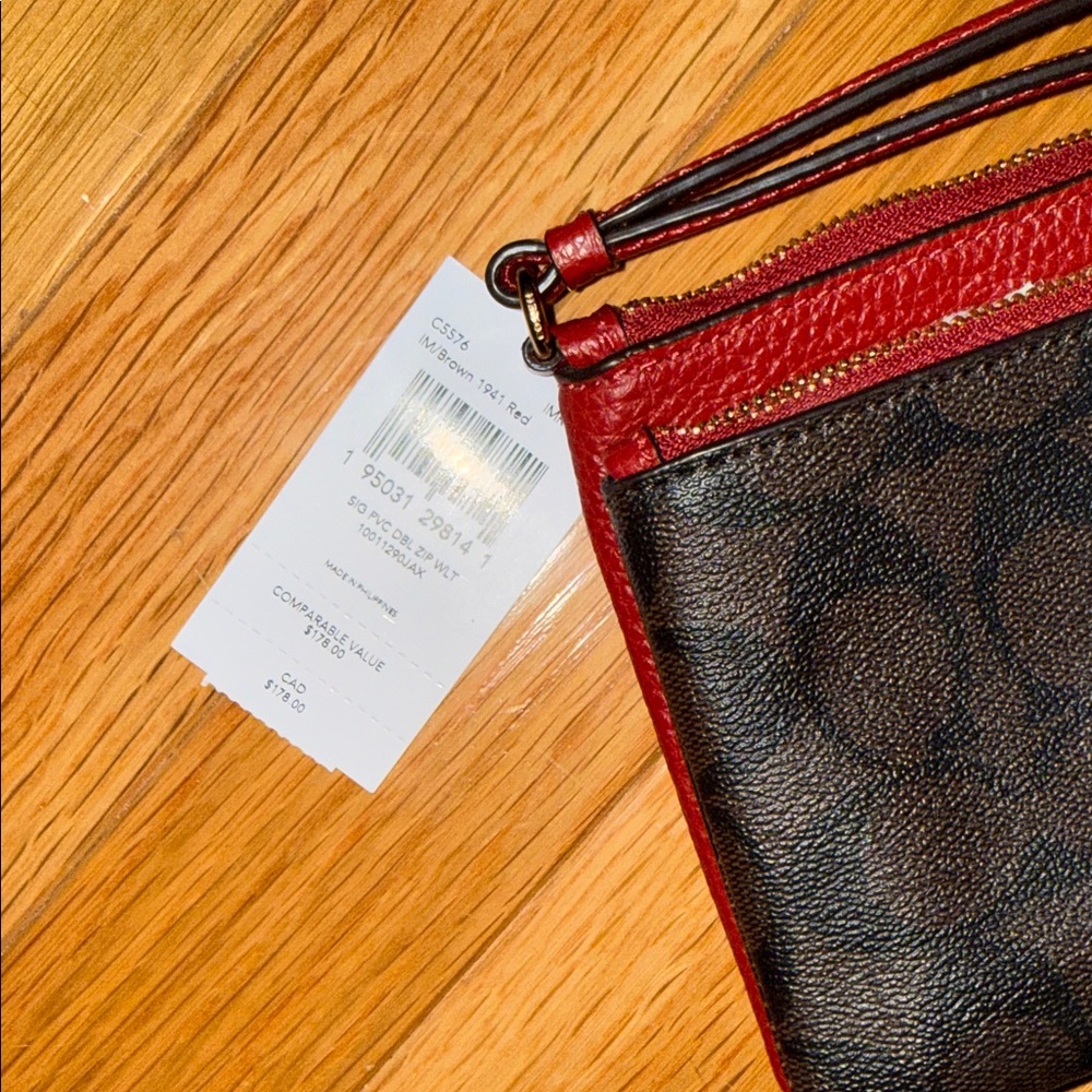 Coach Red and Brown Leather Wristlet - Picture 6 of 6